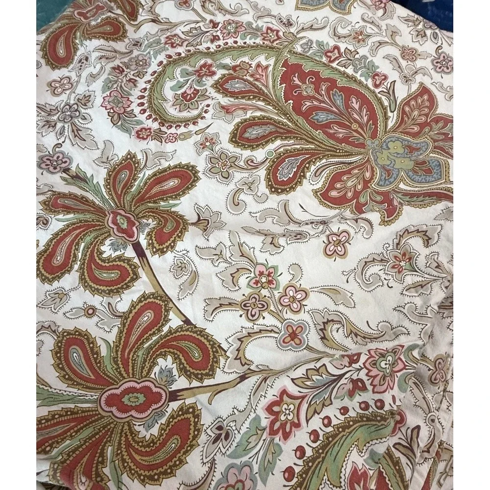 POTTERY BARN King Duvet Cover CHARLIE Paisley Floral Rust Green Cream Organic